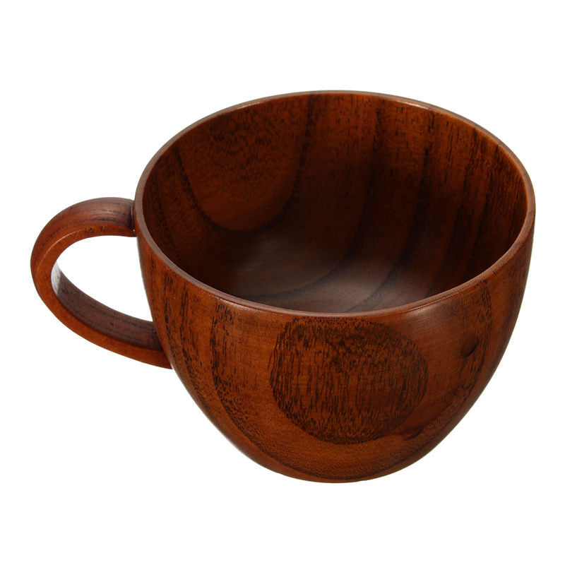 Eco-friendly 260ml Primitive Handmade Wooden Tea Cup Beer Mugs With Handgrip Tableware Beer Dining Cups Bar Drinkware