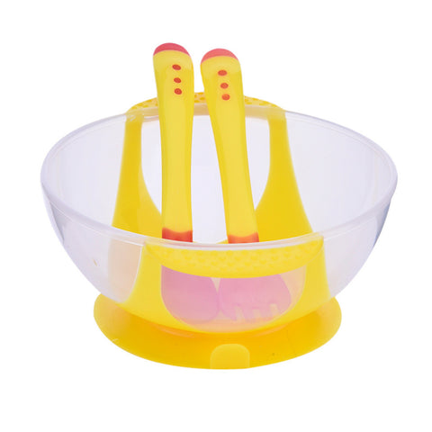 Baby Learning Dishes Assist Food Bowl Temperature Sensing Spoon Fork Bowll Set Baby Tableware