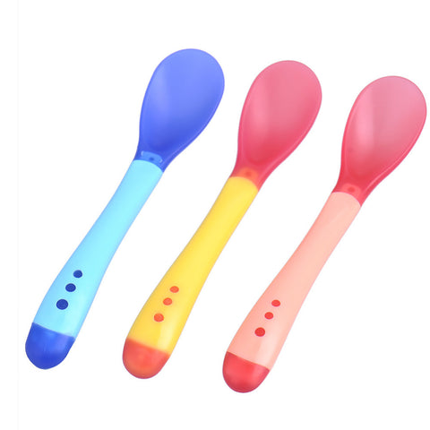 3pcs Baby Safety Temperature Sensing Baby Silicon Spoon Kids Children Flatware Feeding Spoons