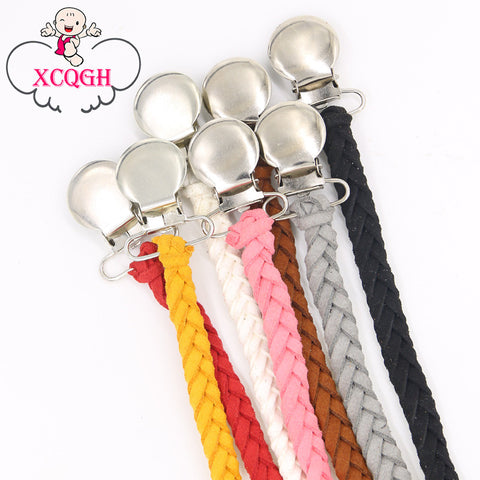 Leather Pacifier Clips Chain Dummy Clip Pacifier Clip Holder Braided Binky Clip Nipple Soother Chain For Infant Baby Feeding