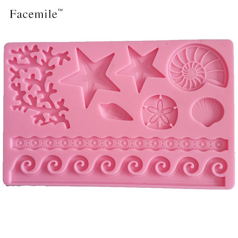 3D DIY Coral Starfish Shell Lace Fondant and Gum Paste Silicone Mold Bakeware Pastry Decorating Cake Mould Tools 04009