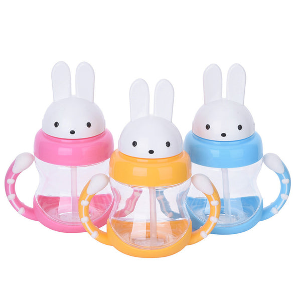 240ml Cute Rabbite Baby Feeding Cup with a Straw BPA Free Children Learn Feeding Drinking Handle Kids Water Bottles Training Cup