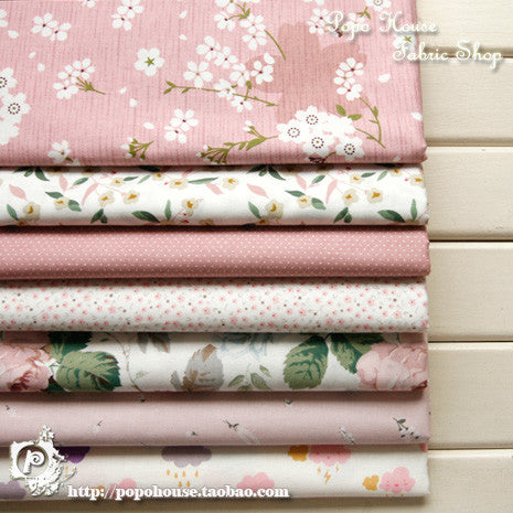 Free shipping 1pcs 160x50cm /7pcs 20x20cm pink Floral poetry volume twill cotton fabric, DIY bedding cloth decoration