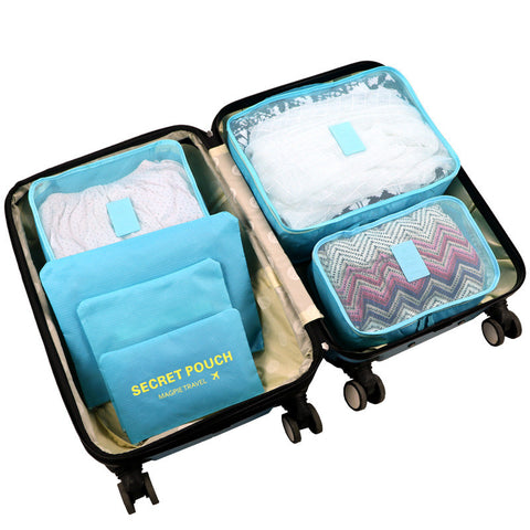 6pcs/set Nylon packing cube large capacity double zipper Waterproof bag Luggage Clothes Tidy Sorting Pouch Portable Organizer