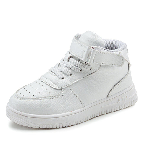 White children's sneakers high quality boys and girls  casual leather shoes winter students shoes brand high tube board shoes