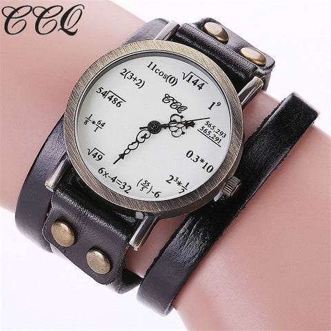 CCQ Brand Fashion Vintage Genuine Leather Math Formula Watch Casual Women Bracelet Equation Quartz Watch Relogio Feminino C92