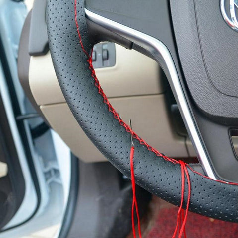 1PC DIY Car Steering Wheel Cover With Needles and Thread Artificial leather Gray /Black #HA10328