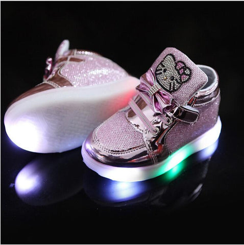new children lighted casual shoes high rhinestone hello kitty shoes for girls baby kids shoes mesh travel shoes girls boots