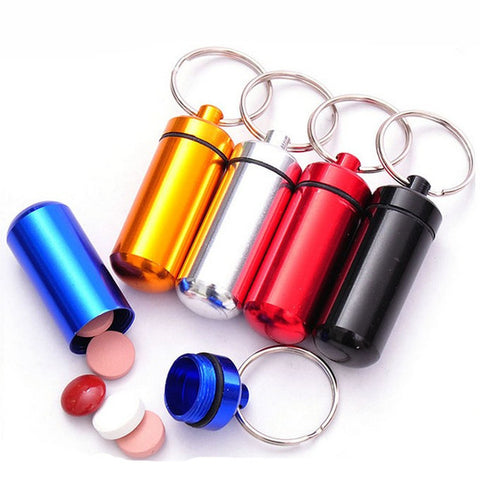 Free Shipping New High Quality Portable WaterProof Mini Blue Aluminum Keychain Tablet Storage Box Bottle Case Holder