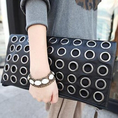 Fashion Style PU Leather Handbag Famous Brand Retro Rivet Tote Bag Lady wallet Clutch Female Purse Evening Bag LH72