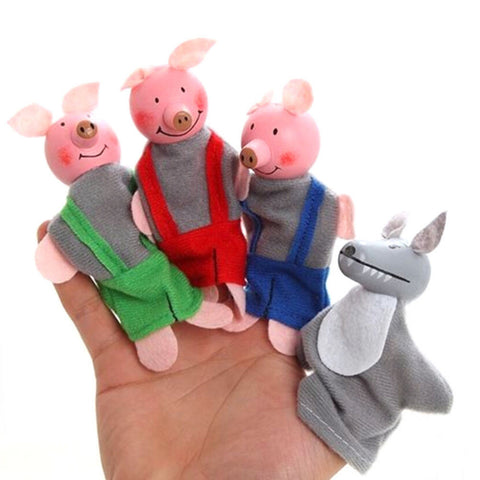 New 3 Pig And 1 Gree Wolf Finger Toy Little Pigs Finger Puppets Kids Educational Hand Toy Story Toy for Boy Girl