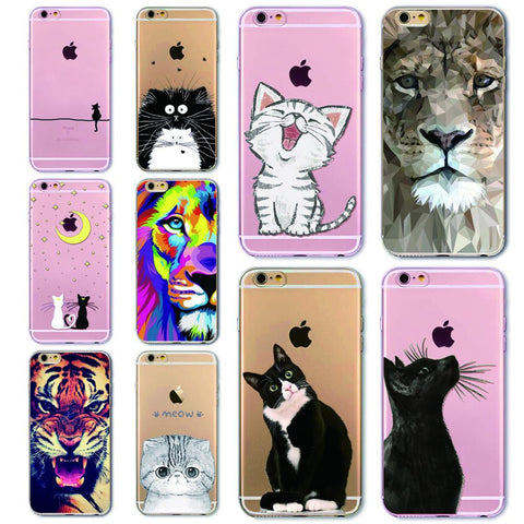 Phone Bag Case Cover for iPhone 4S 5 5S SE 6 6S 6Plus 6s Plus Thin Transparent Soft Cat Owl Rabbit Tiger Printed Phone Cover