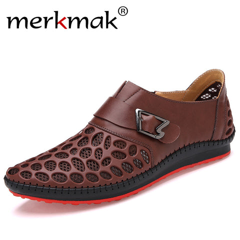 Merkmak Men Shoes Casual Genuine Leather Shoes Mens Luxury Brand Summer Leisure Breathing Flats For Men New 2017 Zapatos Hombre