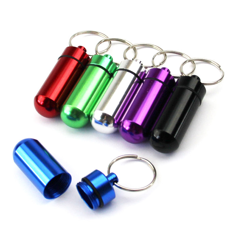 Free Shipping New High Quality Portable WaterProof Mini Blue Aluminum Keychain Tablet Storage Box Bottle Case Holder
