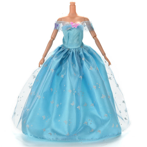 Blue Lace Butterfly Wedding Dress for Barbie Multi Layers Floral Doll Clothes Doll Accessories