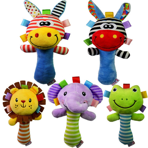 Soft Baby Kid Toy Ring Bell BB Baby Plush Rattle Squeaker Early Educational Doll Rod 0M+ Cute Cartoon Animal Musical Plush Toy