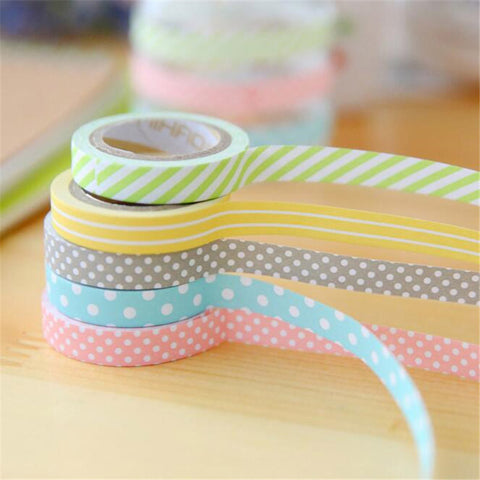 5 pcs/lot DIY Cute Kawaii Candy Color Washi Tape Lovely Dot Stripe Decorative Tape For Photo Album Free Shipping 790