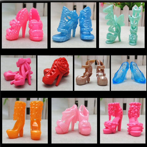 20Pcs/Lot Color Random Fashion Fixed Styles Doll Shoes Bandage Bow High Heel Sandals for Barbie Dolls Accessories Toys Wholesale