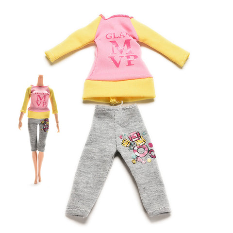 2 Pcs/set Fashion Casual Clothes Spring Autumn Suit for Barbie Doll Blouse Trouser Pant