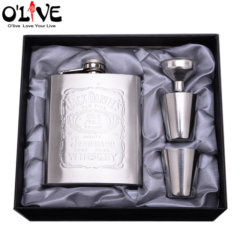 7 Oz Stainless Steel Hip Flask Set Portable Embossed Jack Daniels Flagon Drinkware Alcohol Drink Liquor Russian Wine Pot Whisky
