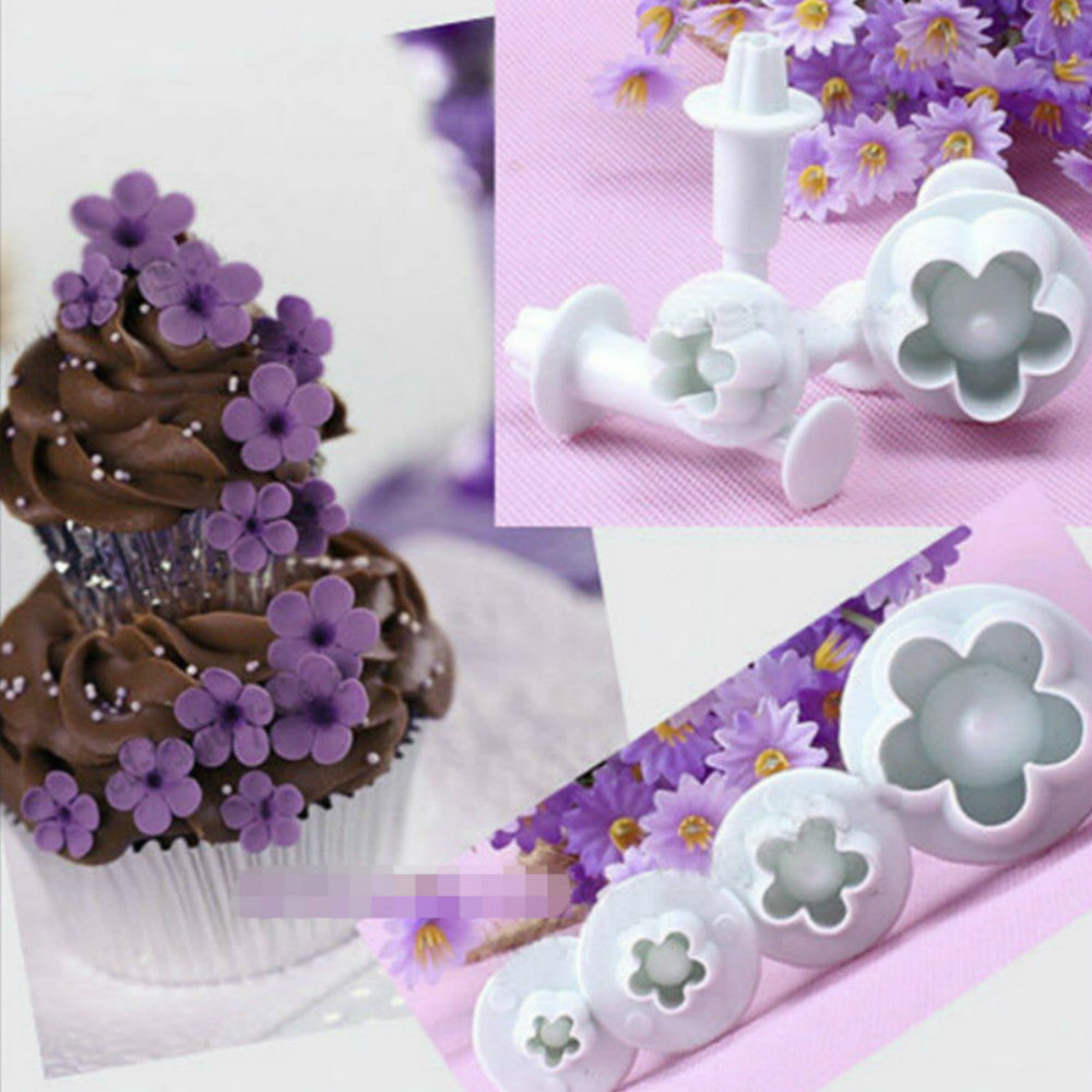 4pcs Plum Blossom Spring Sugar Plunger Fondant Silicone mold cookie cutters Bakeware pastry utensil kitchen gadgets Cake Decor