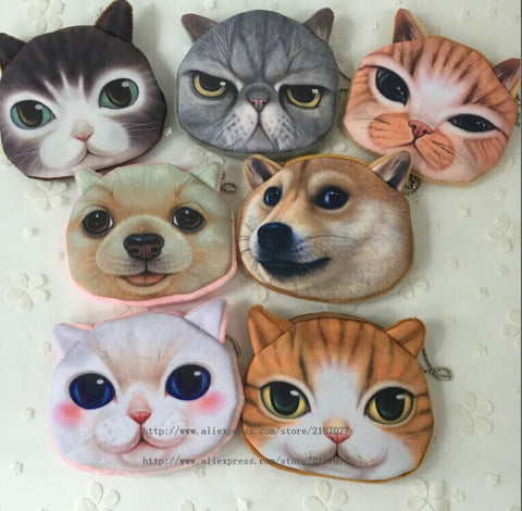 NEW Popular 7Animals , Kitty Cat and Dogs Plush Coin Purse , Gift 10CM Coin BAG Purse , Pocket Coin Wallet BAG , Keychain BAG