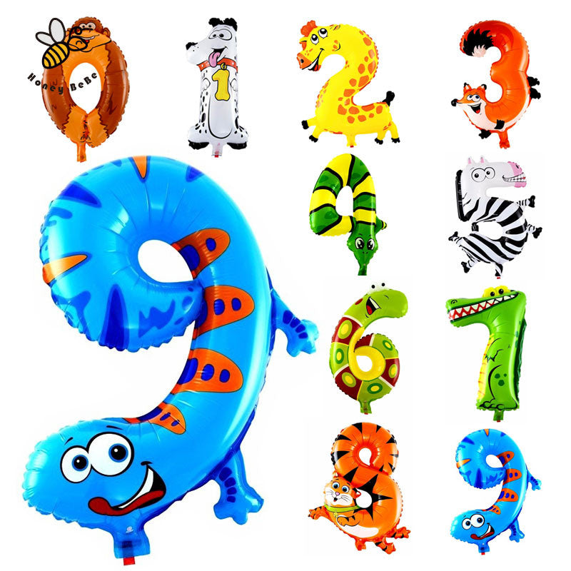 10Pcs Animal Number Foil Inflatable Balloons Wedding Happy Birthday Air Balloons Balloon Children's Gifts Inflatable Toy