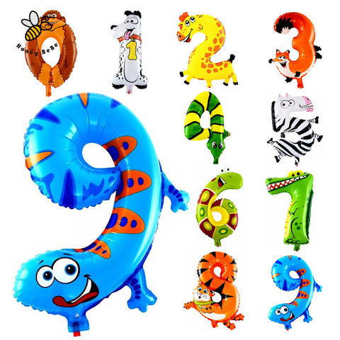 10Pcs Animal Number Foil Inflatable Balloons Wedding Happy Birthday Air Balloons Balloon Children's Gifts Inflatable Toy