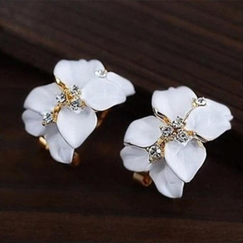2015 Promotion New Trendy Brincos Wedding Jewelry Fashion Women Austrian Crystal Stud Earrings Enamel Gardenia Flower Earring