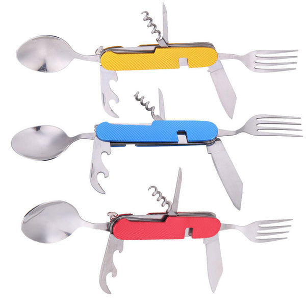 Portable 3 in 1 Stainless Steel Folding Spoon Fork Knife Set for Outdoor Camping Picnic Travel Multifunction Tableware