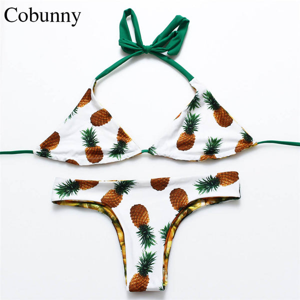 COBUNNY New Pineapple Brazilian Bikini set Reversible Bathing Suit Halter Bikinis Women Bandeau Swimwear Swimsuit bathing suit