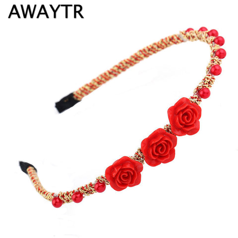 Fashion Flower Headband Women Girl Shiny Crystal Pearl For Hair Accessories Wholesale Black Red Headwear 2017 Hot HairBands