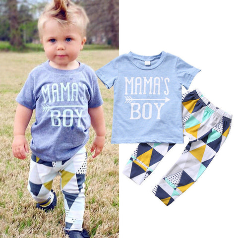Newborn Infant Baby Boys Clothes Set Mama's Boy T-shirt Tops Short Sleeve Pants Leggings 2pcs Outfits Clothing Baby Boy