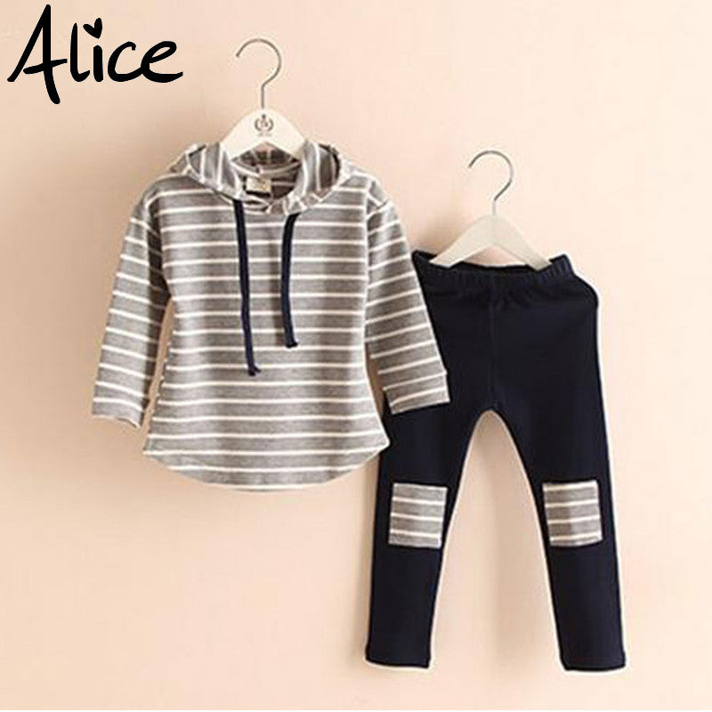 Classic Striped Baby Girl Clothing Set Spring Retail 2Pcs Hooded Sweatshirts+Leggings Pants Girls Clothes Sets Casual Kids Suits