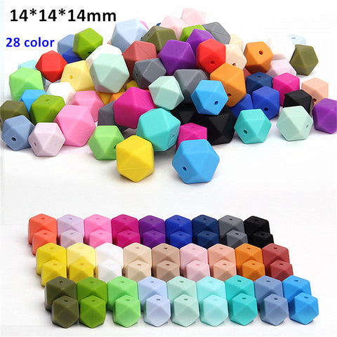 50pcs/lot 14mm BPA Free Loose Silicone Hexagon Beads Food Grade Teething Beads For DIY Silicone Baby Pacifier Teether Necklaces