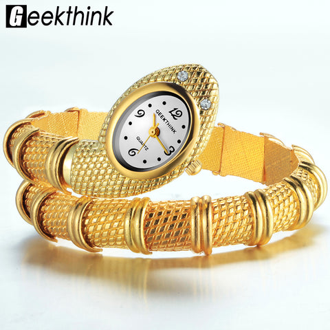 GEEKTHINK 2017 Brand Unique Design Snake Shaped Bracelet Style Watch Woman fashion ladies Diamond Ornaments Gfit Casual watch