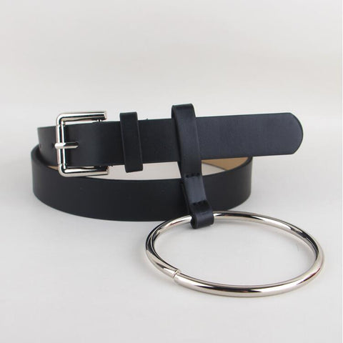 HOT Newest Design Women waist belt Lovely women's big ring decorated belts female fashion gold pin buckle solid PU leather strap