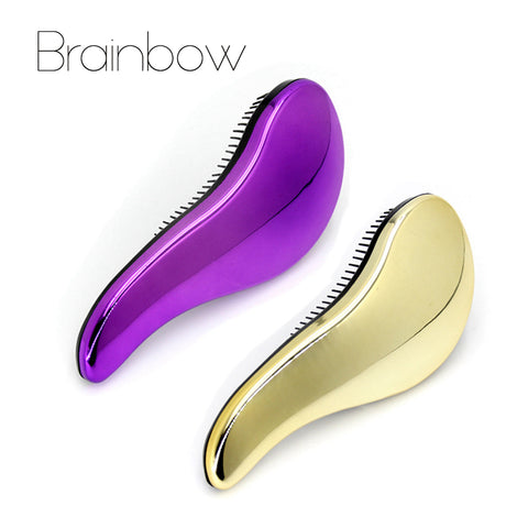 Brainbow 1pc Magic Anti-static Hair Brush Handle Tangle Detangling Comb Shower Electroplate Massage Comb Salon Hair Styling Tool