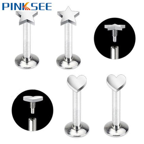 Ear Piercing Lip Body Labret Cartilage Helix Tragus Star Heart Barbell Bar Earrings Surgical Steel Ear Studs Piercing 6-10mm