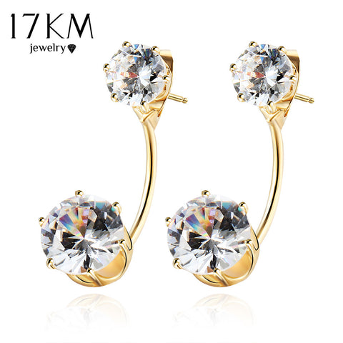 17KM Boho Vintage Tibetan Double Side Crystal Stud Earrings For Women Fashion Gold Color Ball Party Wedding Jewelry Dropship