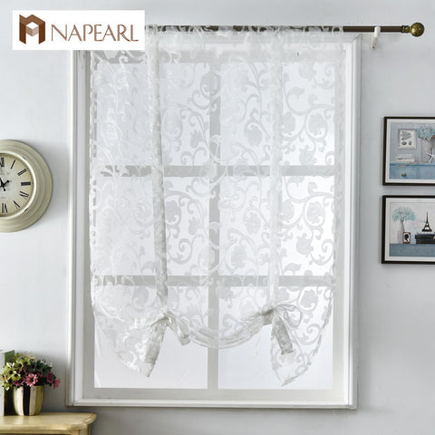 Short kitchen curtains modern design jacquard organza European style window treatments roman blinds white tulle