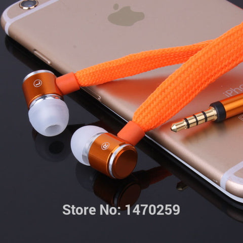 High Quality Metal Earphone Shoelace In Ear Headset handsfree Stereo Headphones with Mic 3.5mm for Mobile Phone iphone xiaomi