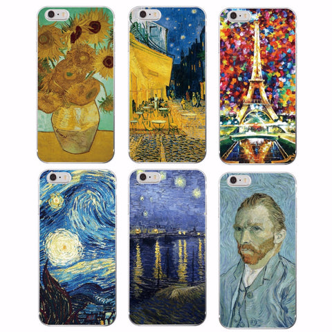 Van Gogh Starry Night  Sunflower Oil Painting Cat Flower Eiffel Soft TPU Phone Case For iPhone 6Plus 6 6S 5 5S SE 5C 4S 7Plus 7