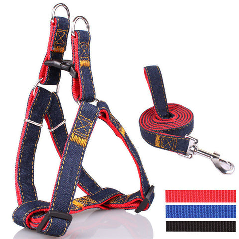 2017 New Arrival Hot Sales S L XL Colorful Jean Denim Leash Harness Dog Collar Chain Cat rope belt adjustable collar dogs PG08