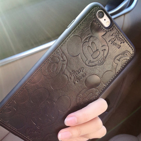 PU Leather Cartoon Mickey Cases For iPhone 7 6 6S Plus Soft White Black Mouse Hard Shell Cover for iPhone 7 7Plus