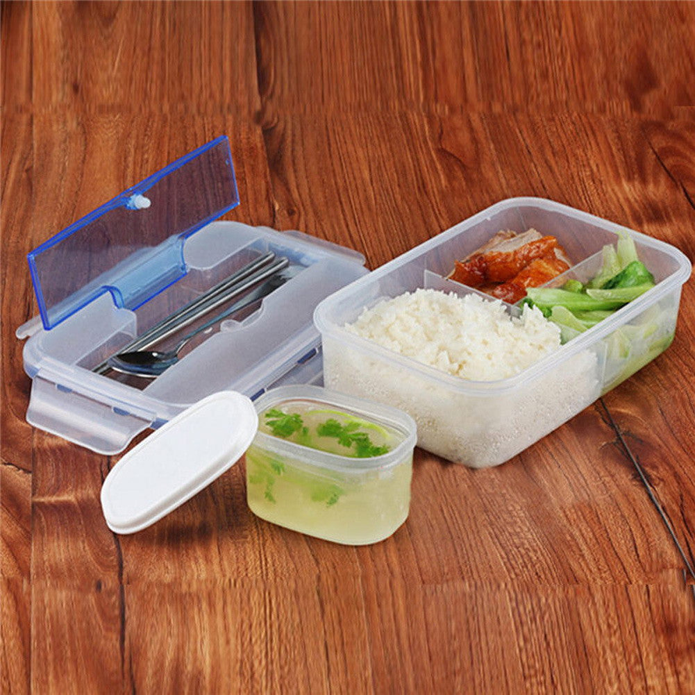 Conveninet Modern Ecofriendly Outdoor Portable Microwave Lunch Box with Soup Bowl Chopsticks Spoon Food Containers 1000mL
