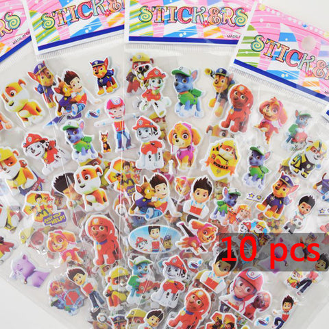 10PCS 3D Patrol Dog Stickers Cartoon Dog Patrulla Canina Dog For Children Gift For Birthday Party Favor