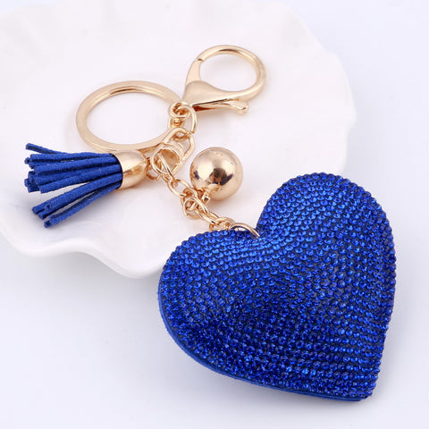 Love Heart Keychain 6Colors Full Crystal Key Ring Women Handbag Pendant Charms Long Tassel Golden Chain Bag Keyring & Key Holder