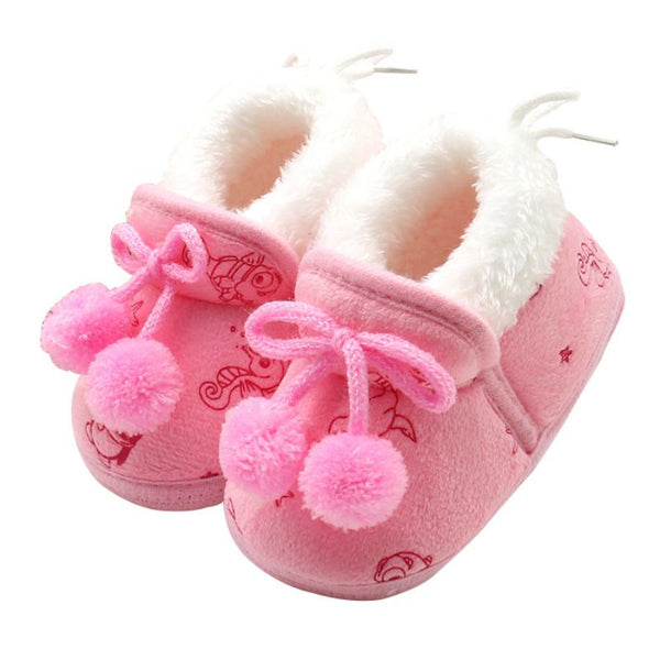 3Colors Sweet Newborn Baby Girls Princess Bowknot Winter Warm First Walkers Soft Soled Infant Toddler Kids Girl Cack Shoes