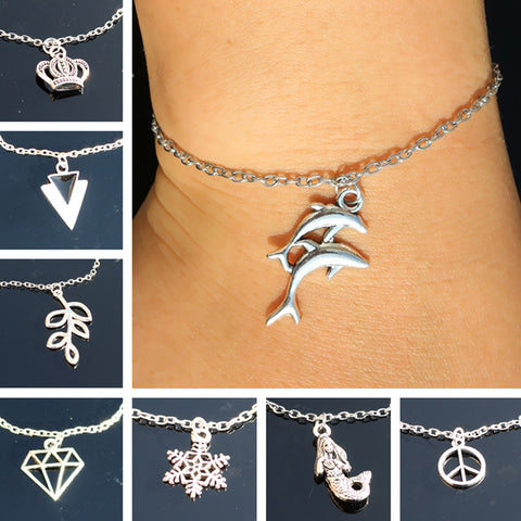 Women Bracelets & Bangles Fashion Jewelry Retro Crown Dolphin Leaf Feather Triangle Snowflake pulseira feminina Bijoux pulseras